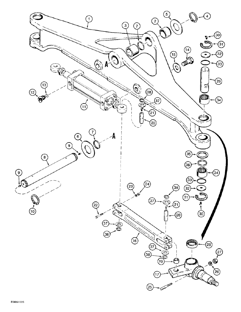 Схема запчастей Case 570LXT - (5-014) - FRONT AXLE AND SPINDLES, TWO WHEEL DRIVE MODELS (05) - STEERING