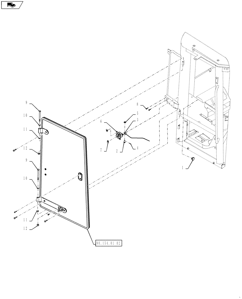 Схема запчастей Case 1121F - (90.154.01[01]) - CAB - WINDOW, RIGHT-HAND-UPPER - MOUNTING (90) - PLATFORM, CAB, BODYWORK AND DECALS