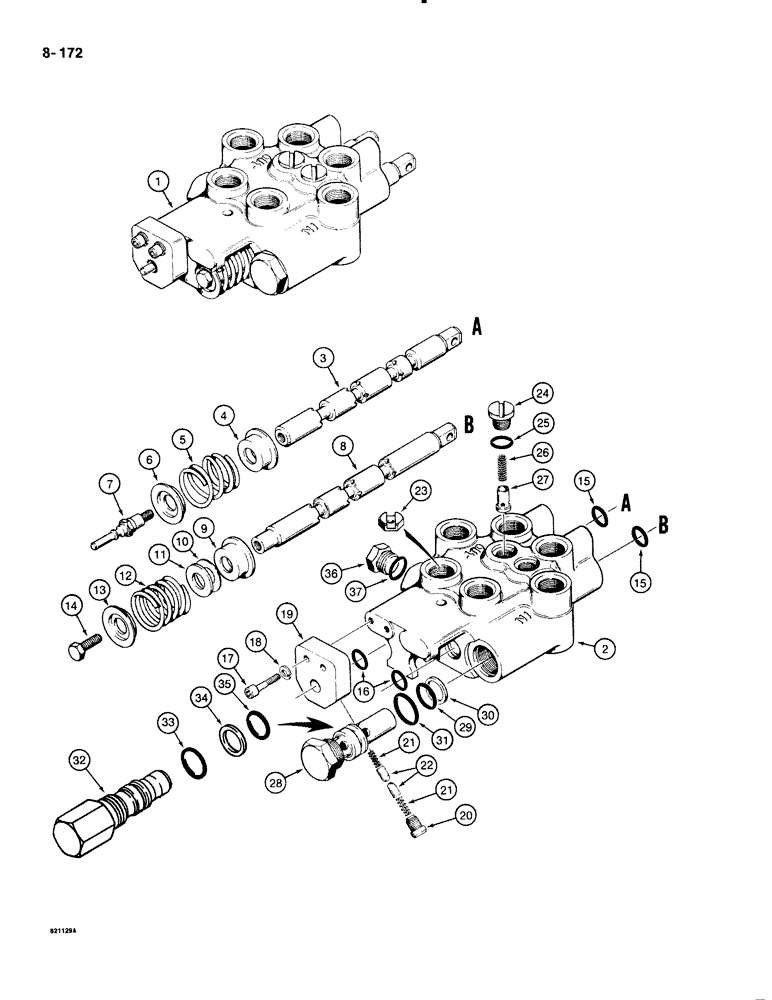 Схема запчастей Case 1835B - (8-172) - LOADER CONTROL VALVE (08) - HYDRAULICS