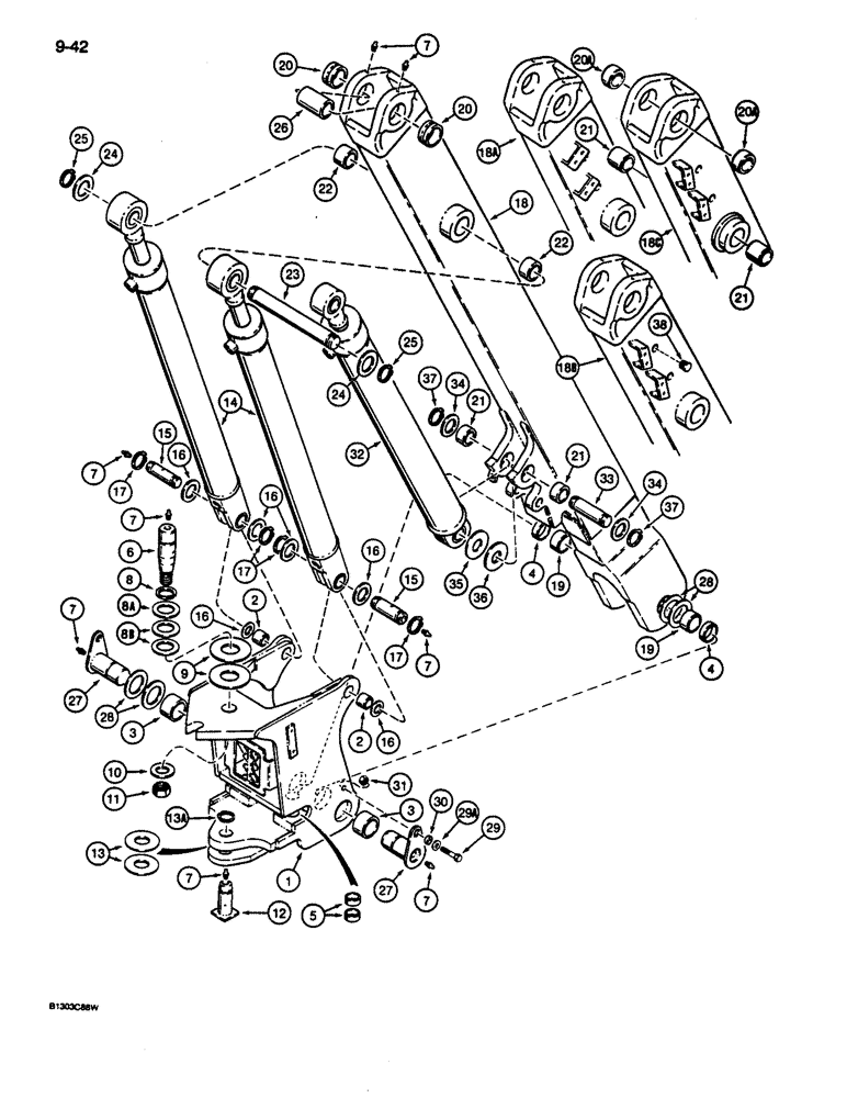 Схема запчастей Case 680L - (9-042) - BACKHOE SWING TOWER AND BOOM (09) - CHASSIS/ATTACHMENTS