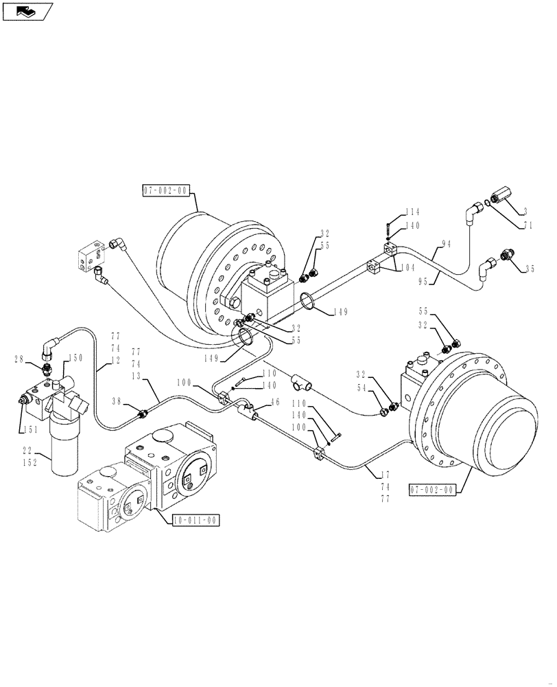 Схема запчастей Case SV208 - (10-004-00[01]) - HYDRAULIC CIRCUIT, TRAVEL - REAR (08) - HYDRAULICS