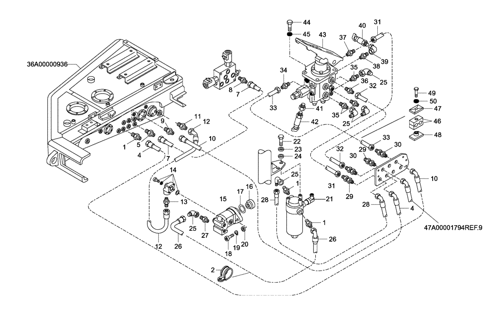 Схема запчастей Case 335 - (47A00001829[001]) - HYDRAULIC CIRCUIT BRAKE SYSTEM - FRAME PART (87367998) (33) - BRAKES & CONTROLS