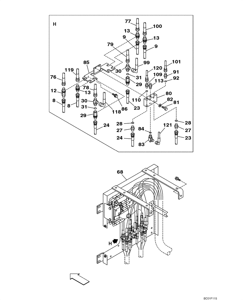 Схема запчастей Case CX800 - (08-35) - PILOT CONTROL LINES, PARTITION - MODELS WITH LOAD HOLD (08) - HYDRAULICS