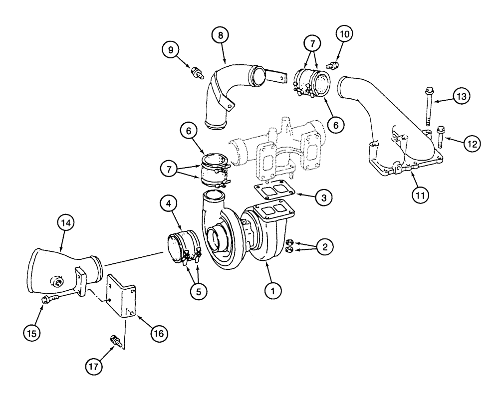 Схема запчастей Case 9050B - (2-26) - TURBOCHARGER SYSTEM, 6D22-T ENGINE (02) - ENGINE