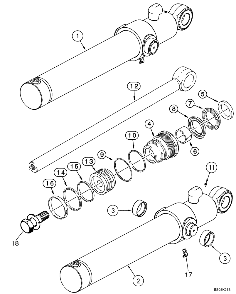 Схема запчастей Case 580SM - (08-63) - 113133A2 CYLINDER ASSY - LOADER BUCKET (08) - HYDRAULICS