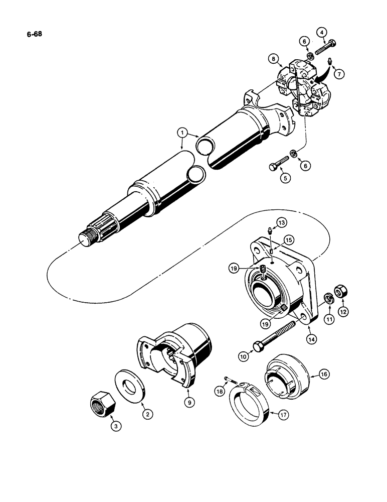 Схема запчастей Case W11B - (6-068) - FRONT AXLE DRIVE SHAFT AND BEARING, CLARK TRANSMISSION WITH (06) - POWER TRAIN