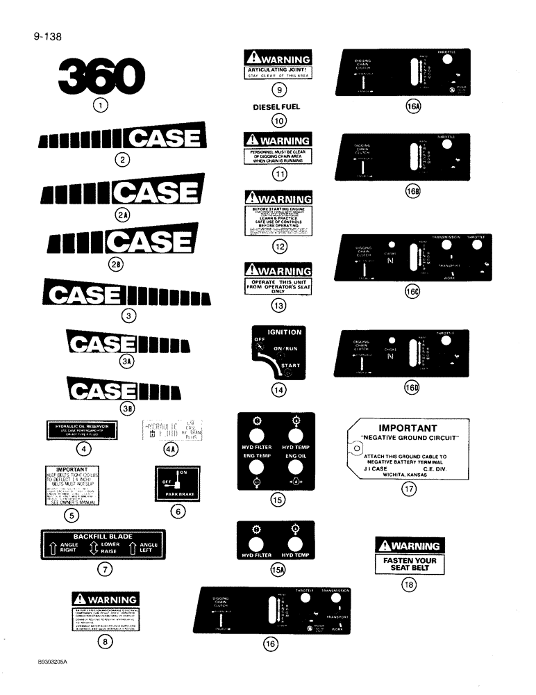 Схема запчастей Case 360 - (9-138) - DECALS (09) - CHASSIS/ATTACHMENTS