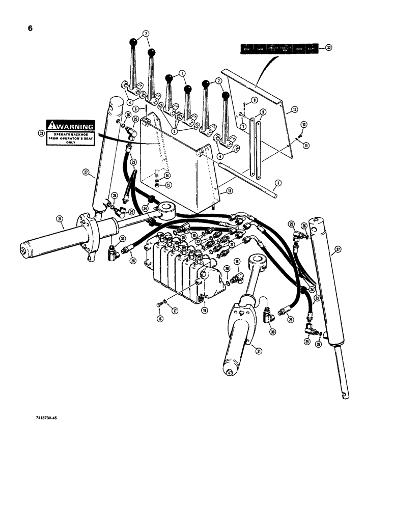 Схема запчастей Case D100 - (9-06) - BACKHOE HYDRAULIC LINES, SWING CIRCUIT, STABILIZER CIRCUIT & CONTROLS USED PROIR BACKHOE SN Q2720171 