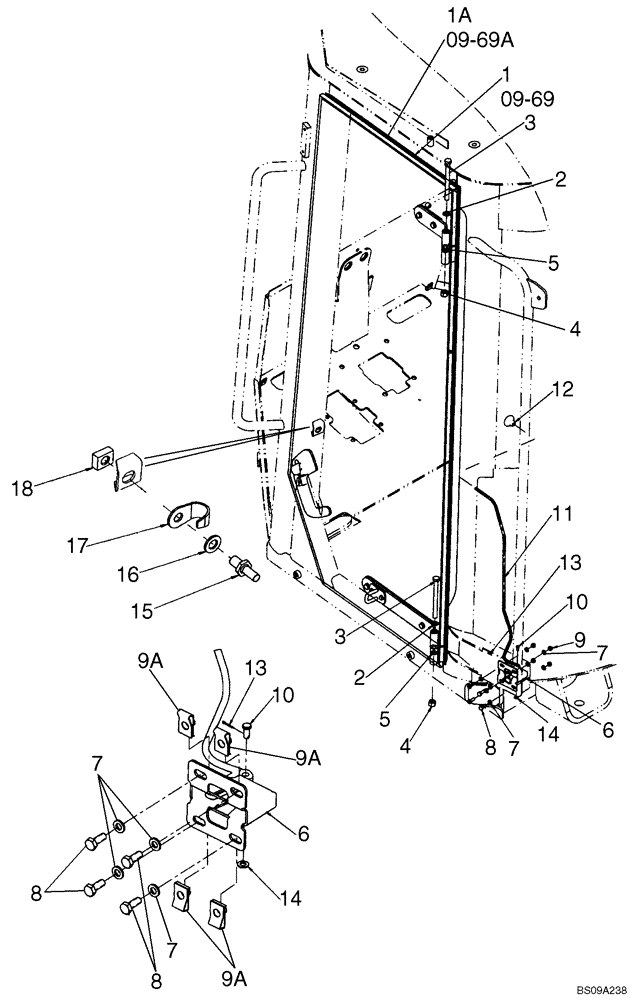 Схема запчастей Case 521E - (09-68) - CAB - DOOR MOUNTING (09) - CHASSIS