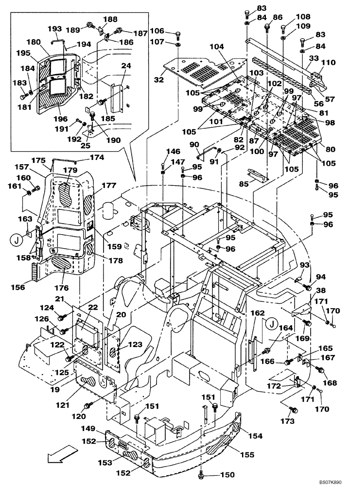 Схема запчастей Case CX225SR - (09-11) - HOOD, ENGINE - INSULATION (09) - CHASSIS/ATTACHMENTS