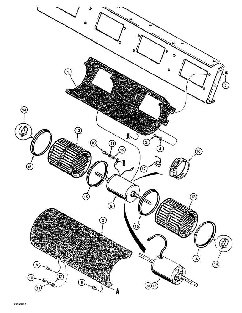 Схема запчастей Case 1155E - (9-108) - AIR CONDITIONING CONDENSER BLOWER, ABOVE CAB ROOF (09) - CHASSIS/ATTACHMENTS