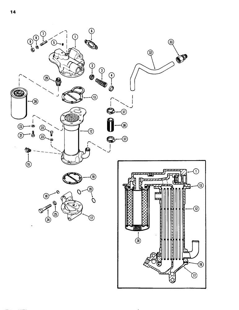 Схема запчастей Case 1150B - (014) - OIL FILTER AND HEAT EXCHANGER, (451BD) DIESEL ENGINE, USED PRIOR TO ENG. SN 2572692 (01) - ENGINE