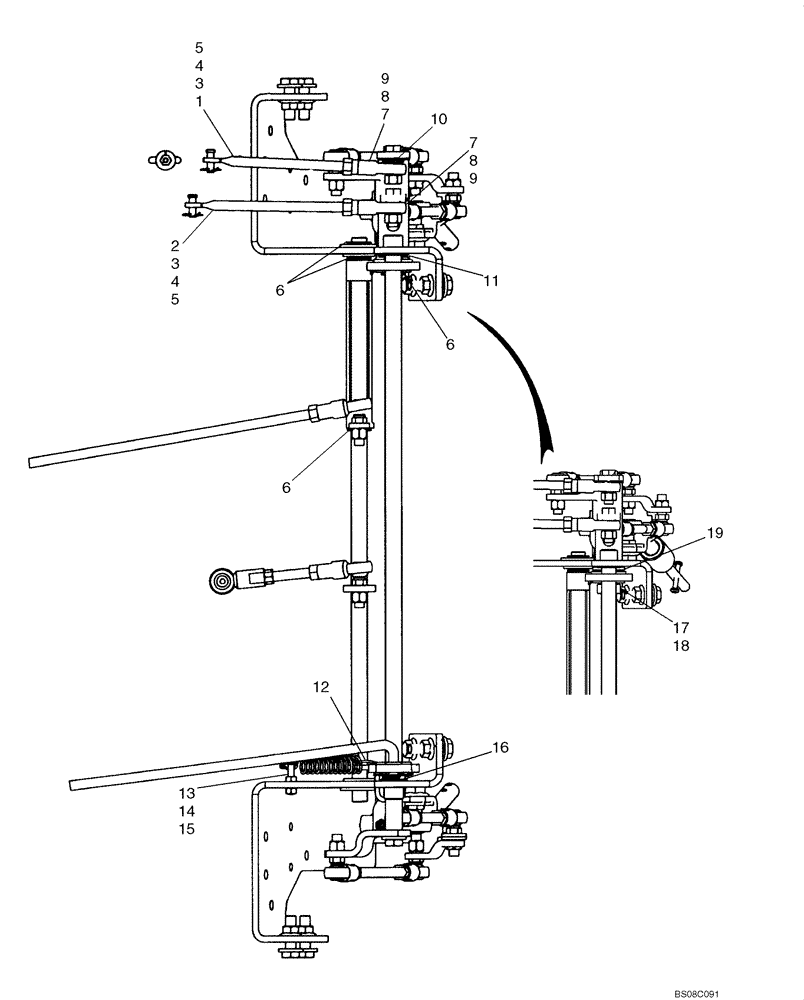 Схема запчастей Case 420CT - (09-13B) - CONTROLS - LOADER AND GROUND DRIVE (ROUND LINKAGE LINKS, IF USED, SEE FIGURE 09-13B REF 1, 2) (09) - CHASSIS