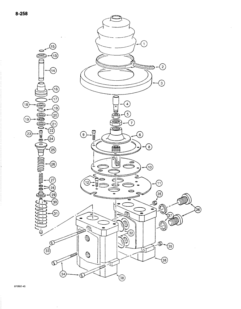 Схема запчастей Case 170B - (8-258) - HAND CONTROL VALVE - MONSUN-TISON, P.I.N. 74341 THROUGH 74456 (08) - HYDRAULICS