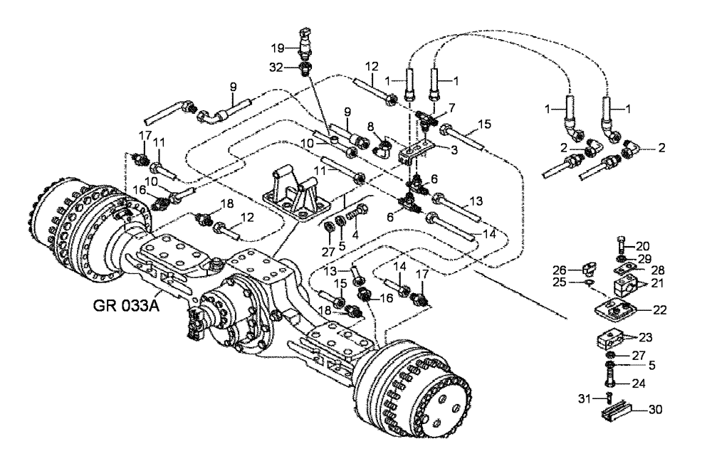 Схема запчастей Case 340B - (47A00021773[001]) - BRAKE LINES - REAR AXLE, WET (84234716) (11) - AXLES/WHEELS