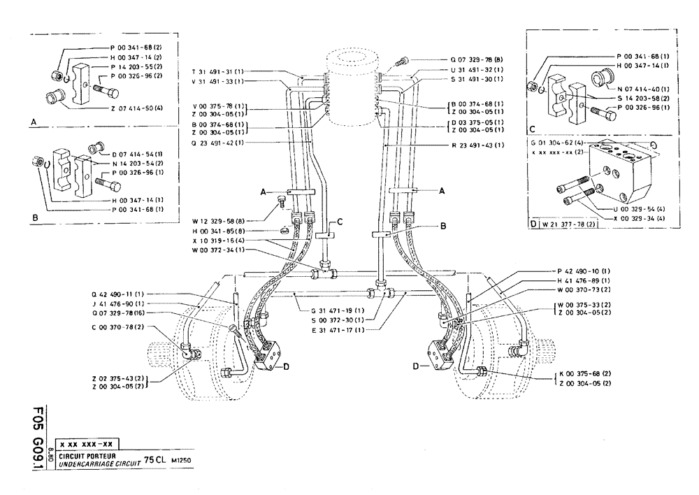 Схема запчастей Case 75C - (F05 G09.1) - UNDERCARRIAGE CIRCUIT - 75CL M1250 (07) - HYDRAULIC SYSTEM