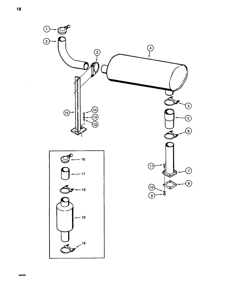 Схема запчастей Case 880C - (018) - MUFFLER AND EXHAUST SYSTEM (01) - ENGINE