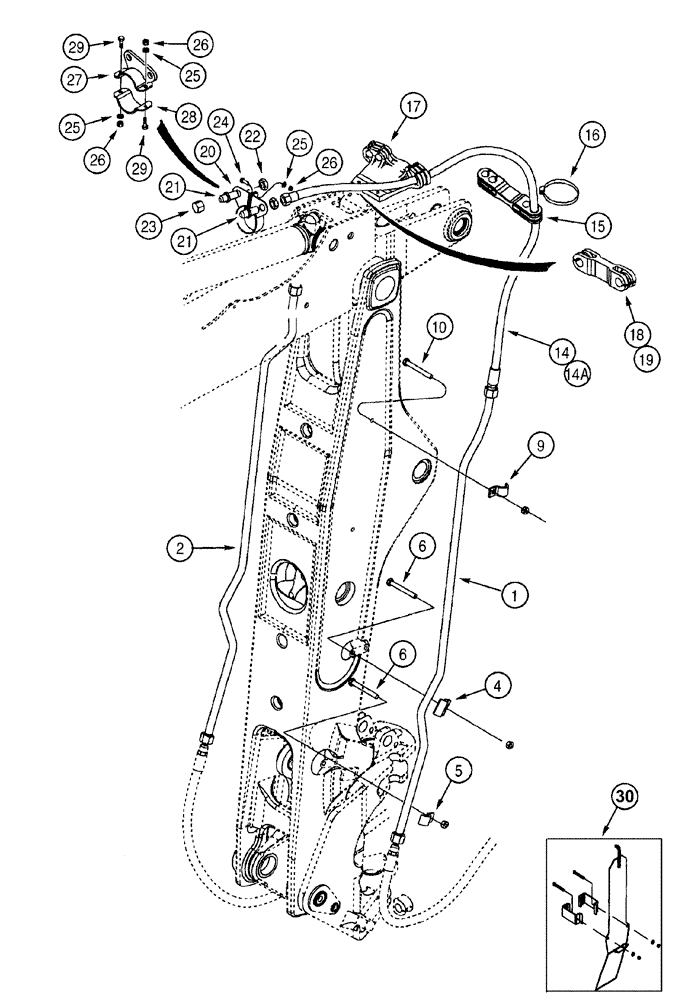 Схема запчастей Case 580SL - (8-054) - BACKHOE AUXILIARY HYDRAULICS AT BOOM AND DIPPER (08) - HYDRAULICS