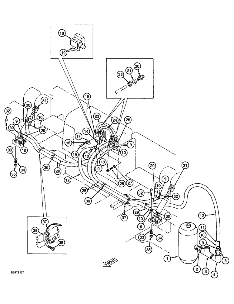 Схема запчастей Case 9060B - (8-136) - AIR LINES, COUNTERWEIGHT REMOVAL SYSTEM (08) - HYDRAULICS