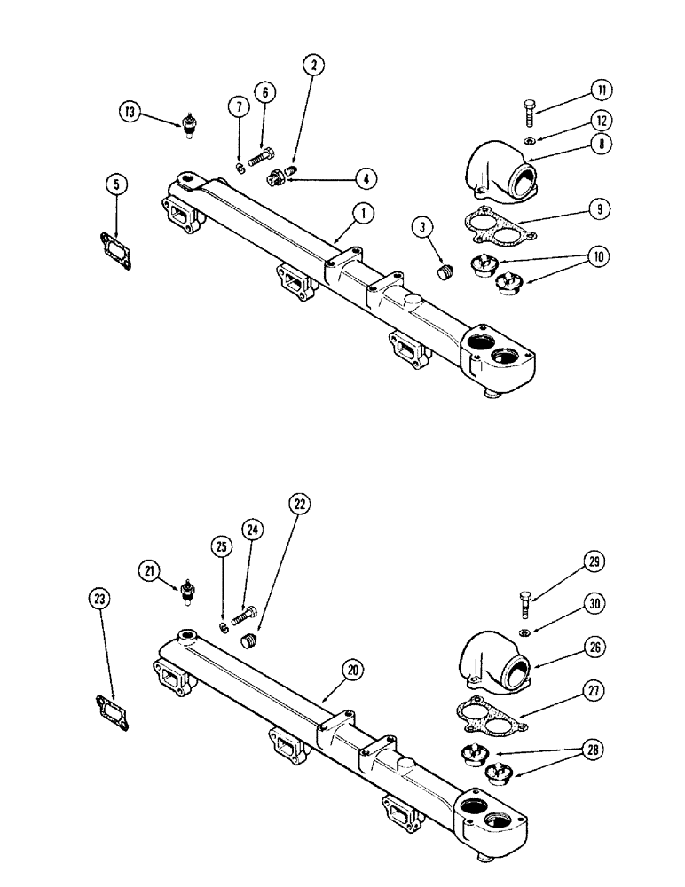 Схема запчастей Case 980 - (006) - WATER MANIFOLD & THERMOSTAT, (504BDT) DIESEL ENGINE, W/ ALUMINUM MANIFOLD (01) - ENGINE