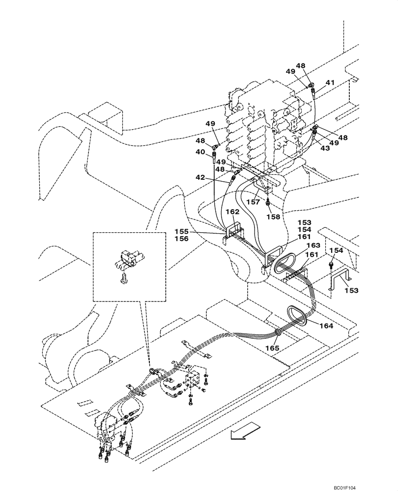 Схема запчастей Case CX800 - (08-24) - PILOT CONTROL LINES, TRAVEL - MODELS WITHOUT LOAD HOLD (08) - HYDRAULICS