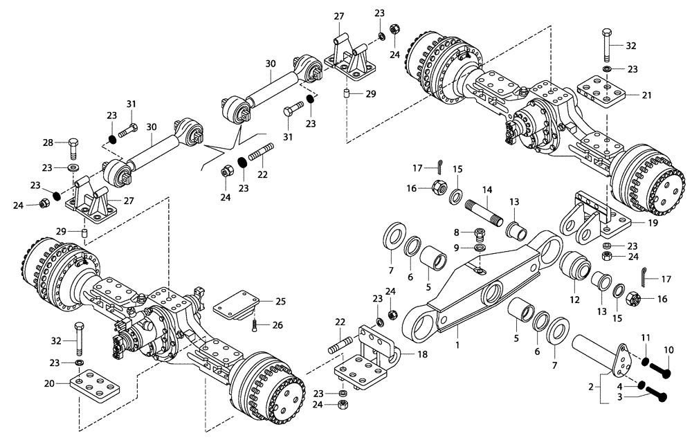 Схема запчастей Case 340 - (39A00010627[001]) - REAR SUSPENSION - TIE RODS (87447860) (11) - AXLES/WHEELS