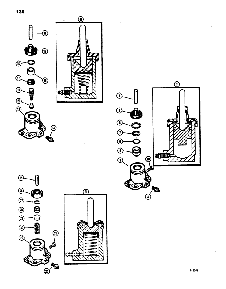 Схема запчастей Case 450 - (136) - TRANSMISSION HYDRAULIC BRAKE CYLINDER, A50557 CYLINDER, USED TRANSMISSION S.N. 2681428 AND AFTER (03) - TRANSMISSION