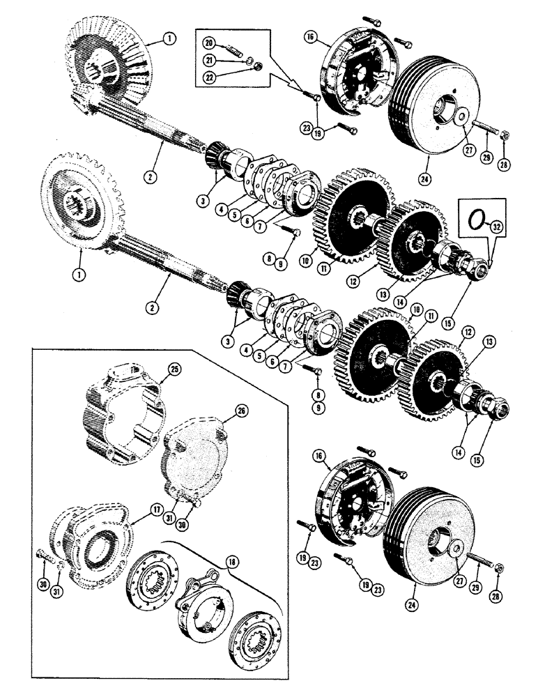 Схема запчастей Case 800 - (120) - TRANSMISSION INSTALLATION, BRAKE SHAFT PARTS (03) - TRANSMISSION