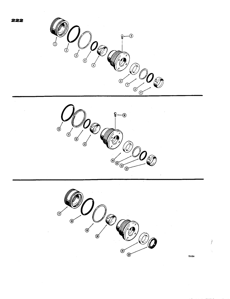 Схема запчастей Case 850 - (222) - CYLINDER PACKING KITS, USED IN DOZER LIFT CYLINDERS WITH, 3" CYL. TUBE X 1-1/2" PISTON ROD (07) - HYDRAULIC SYSTEM