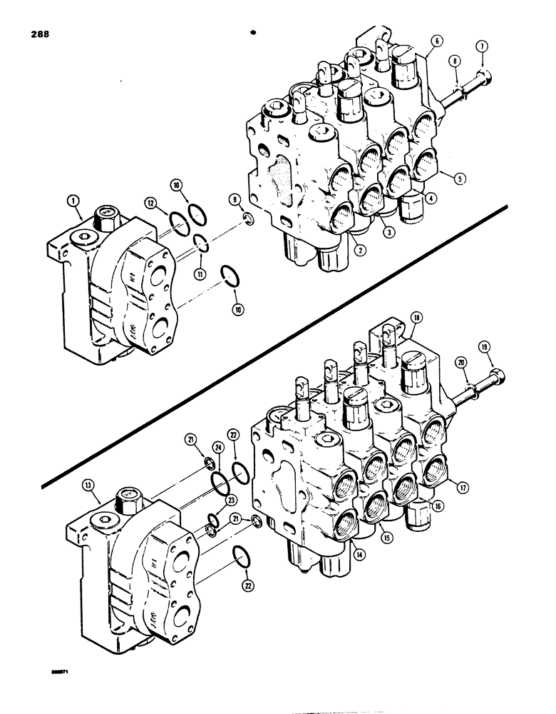 Схема запчастей Case 850B - (288) - R34593 FOUR SPOOL CONTROL VALVE, ANGLE TILT DOZER WITH RIPPER (07) - HYDRAULIC SYSTEM