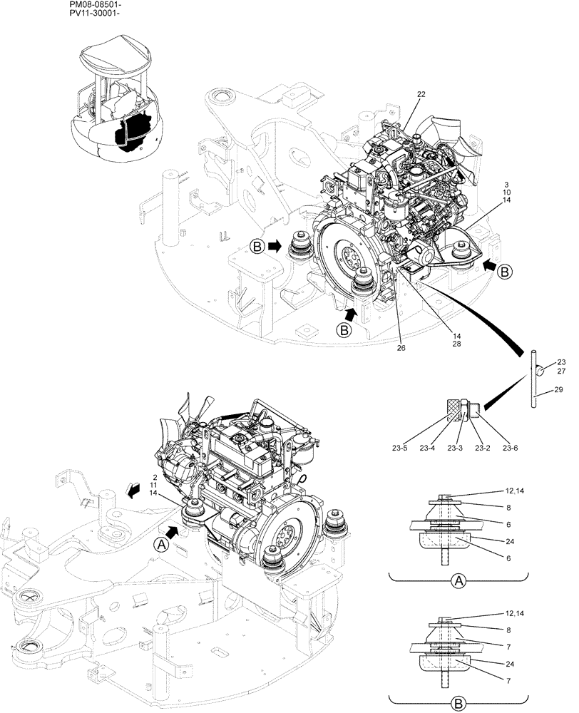 Схема запчастей Case CX27B - (01-005) - ENGINE INSTAL (10) - ENGINE