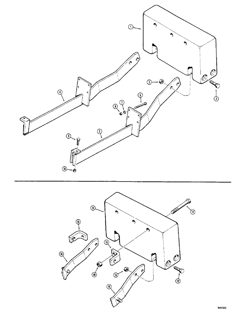 Схема запчастей Case 23 - (010) - COUNTERWEIGHTS, USED ON MODELS WITHOUT BACKHOE OR DRAFT-O-MATIC 