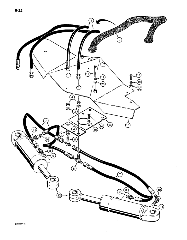 Схема запчастей Case 650 - (8-22) - DOZER ANGLE HYDRAULIC CIRCUIT, GRILLE TO CYLINDERS (08) - HYDRAULICS