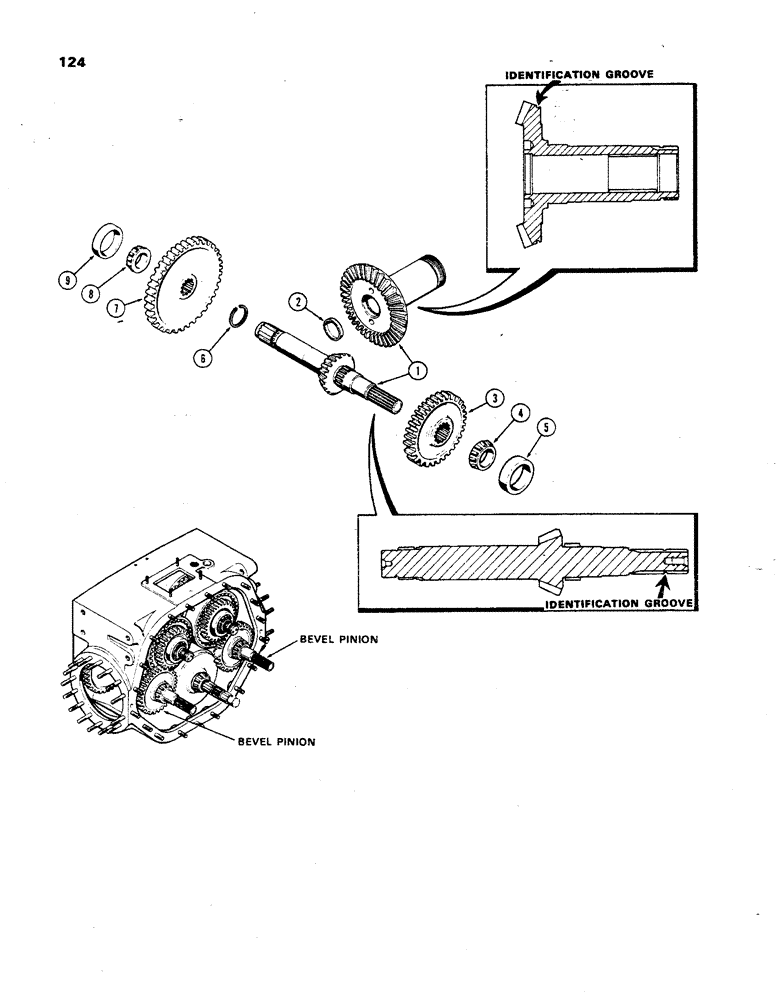 Схема запчастей Case 850 - (124) - BEVEL PINION & SHAFT (03) - TRANSMISSION