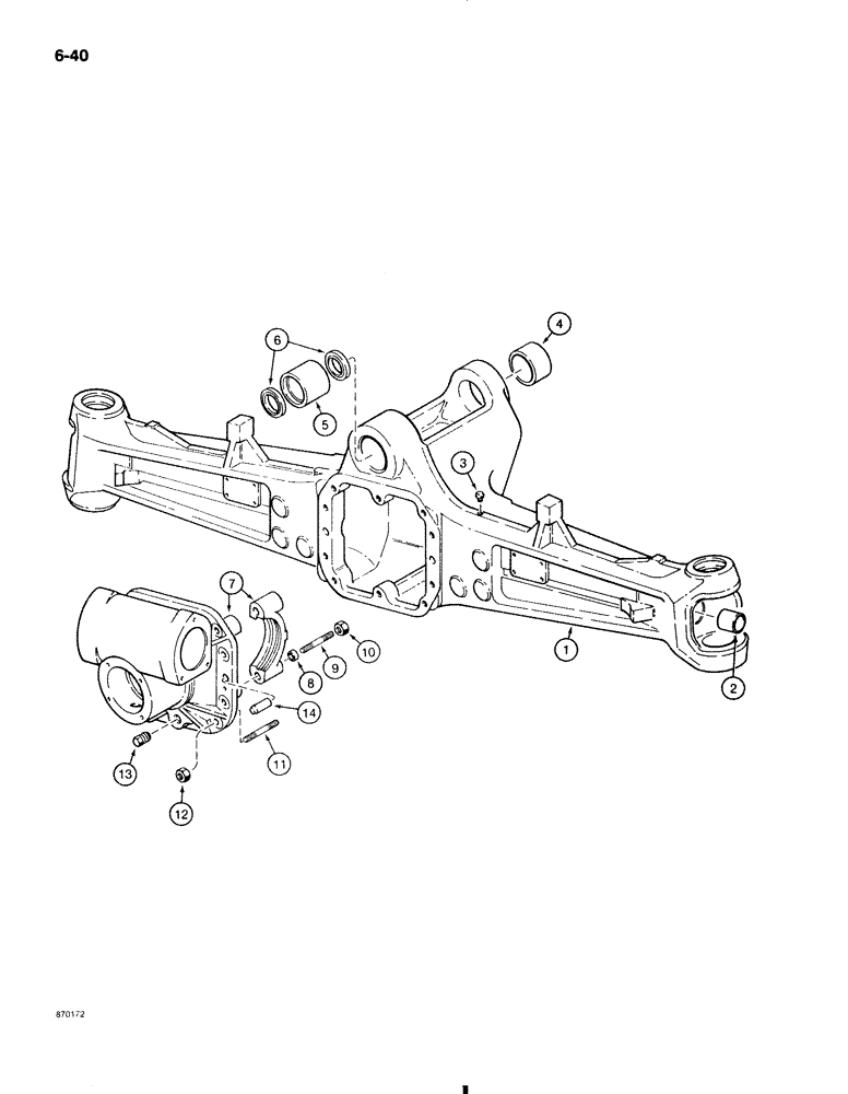 Схема запчастей Case 580K - (6-040) - FRONT DRIVE AXLE, AXLE HOUSING (06) - POWER TRAIN