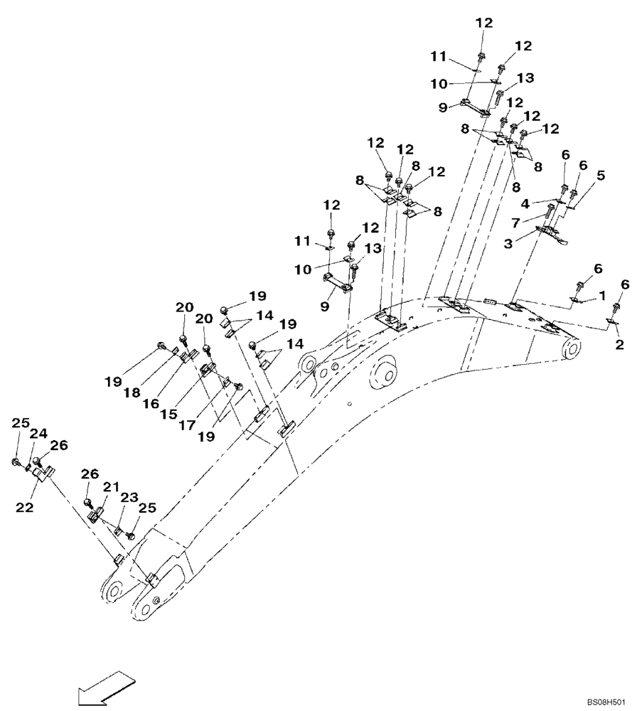 Схема запчастей Case CX470B - (09-17) - CLAMPS - BOOM (09) - CHASSIS