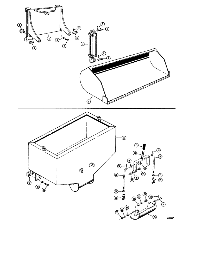 Схема запчастей Case 580 - (34) - LOADER AND CEMENT BUCKET, LOADER BUCKET (84) - BOOMS, DIPPERS & BUCKETS