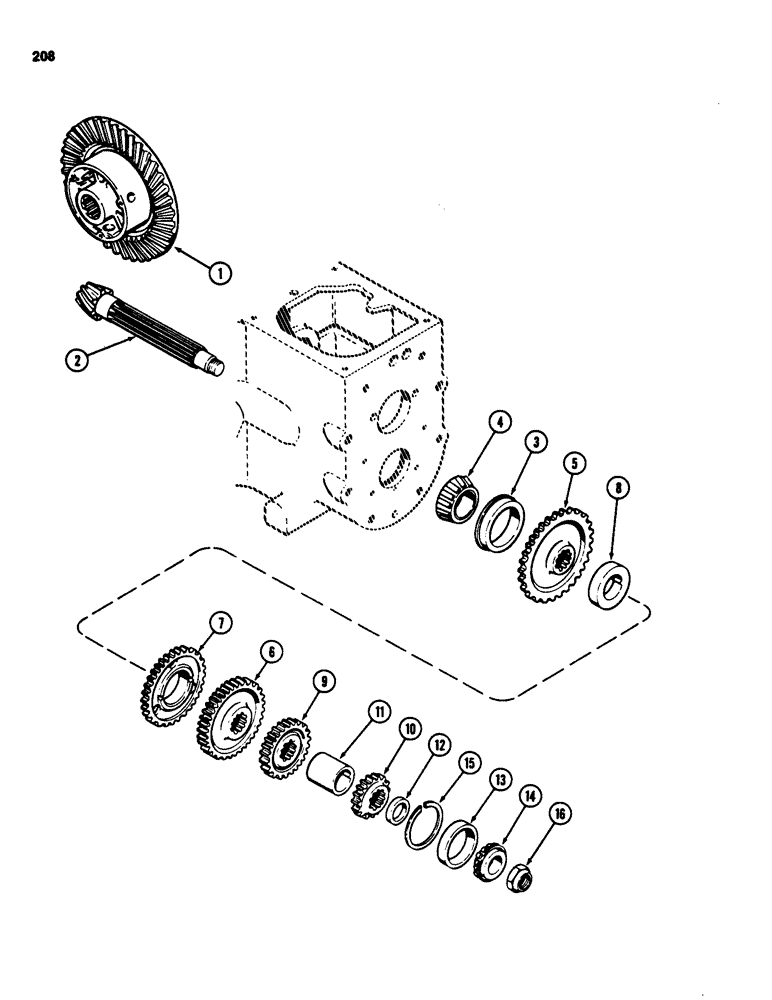 Схема запчастей Case 580D - (208) - TRANSAXLE COUNTERSHAFT, WITHOUT TURBOCHARGER, TWO WHEEL DRIVE (06) - POWER TRAIN