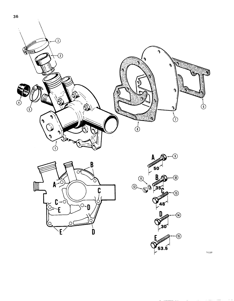 Схема запчастей Case 1830 - (036) - ENGINE SN 2707 AND AFTER WATER PUMP AND THERMOSTAT (10) - ENGINE