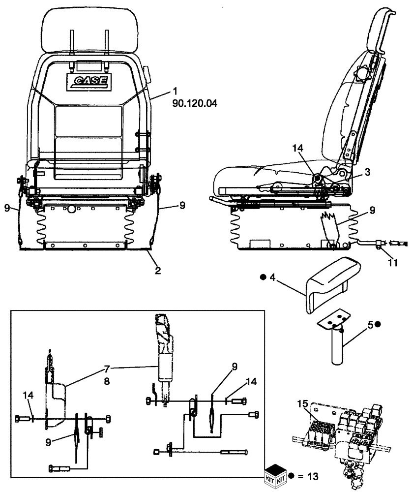 Схема запчастей Case 650L - (90.120.05) - SEAT ASSY, AIR SUSPENSION - MOUNTING (90) - PLATFORM, CAB, BODYWORK AND DECALS