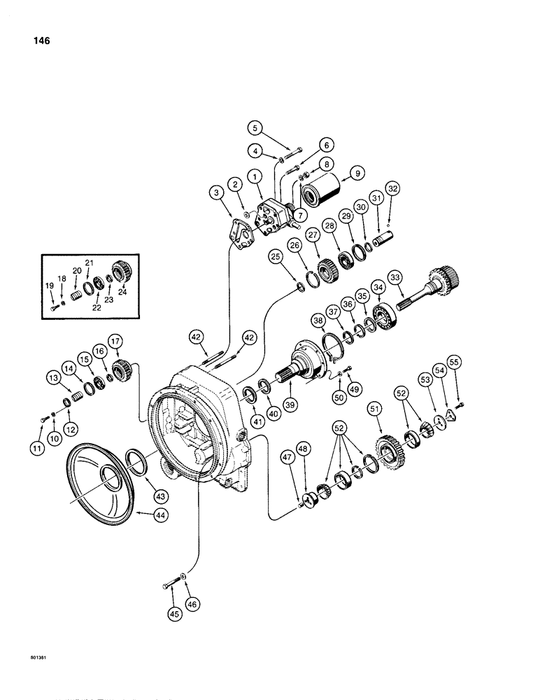 Схема запчастей Case 680H - (146) - CHARGING PUMP AND REVERSE IDLER (06) - POWER TRAIN