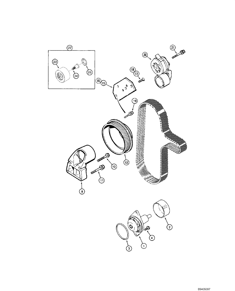 Схема запчастей Case 1845C - (02-08) - WATER PUMP SYSTEM, 4-390 ENGINE (02) - ENGINE