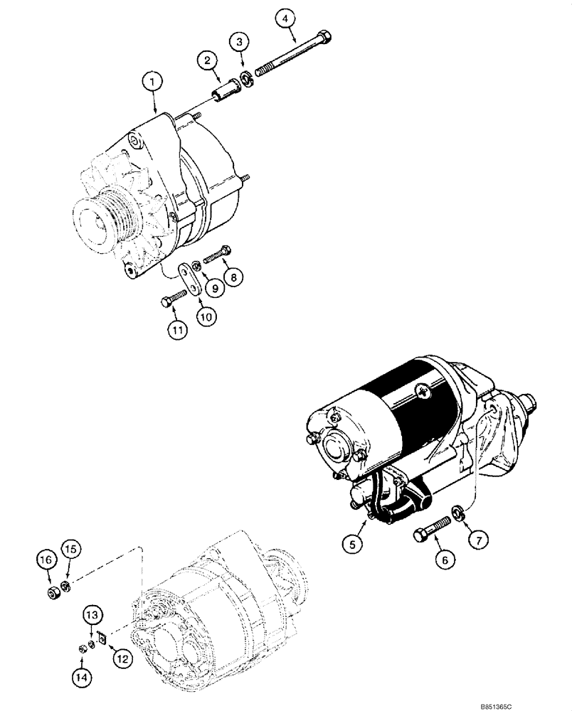 Схема запчастей Case 1845C - (04-04) - MOUNTING - STARTER AND ALTERNATOR (04) - ELECTRICAL SYSTEMS