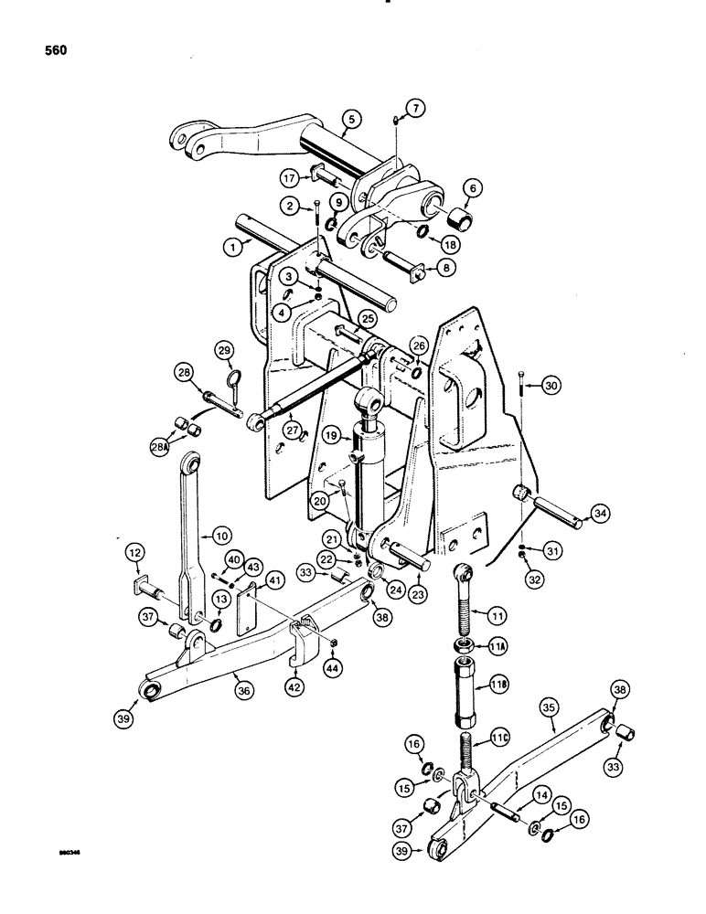 Схема запчастей Case 580SE - (560) - THREE-POINT HITCH DRAFT ARMS, LINKAGE, AND CYLINDER, USED WITH MECHANICAL HITCH (09) - CHASSIS/ATTACHMENTS