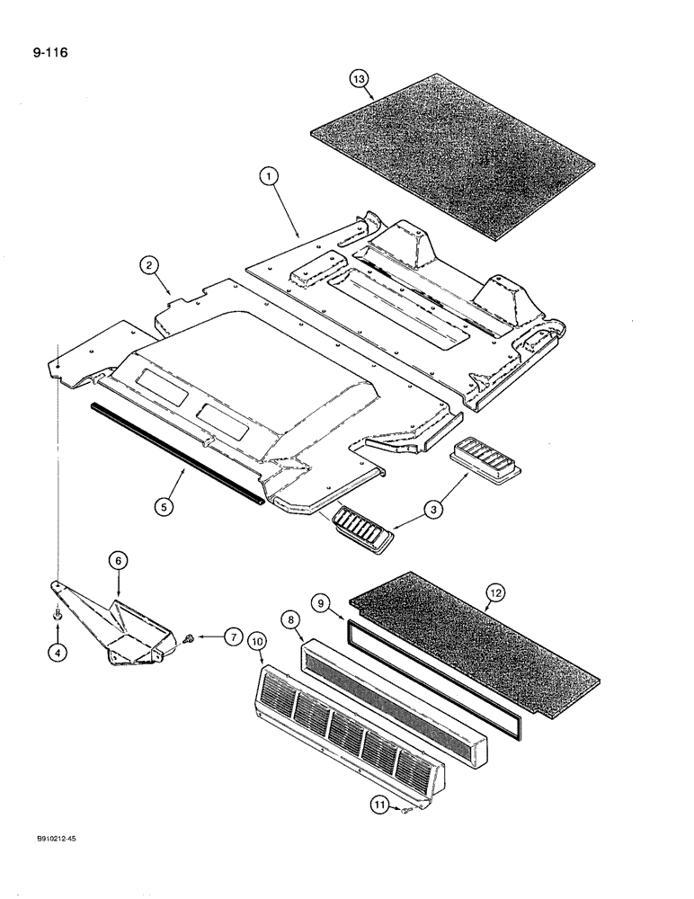 Схема запчастей Case 780D - (9-116) - CAB HEADLINER, WINDSHIELD WIPER COVERS,, AIR FILTER, AND ROOF INSULATION (09) - CHASSIS/ATTACHMENTS