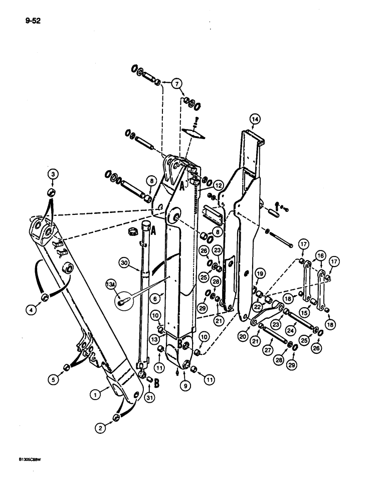 Схема запчастей Case 680L - (9-052) - EXTENDABLE DIPPER, HIGH PROFILE (09) - CHASSIS/ATTACHMENTS