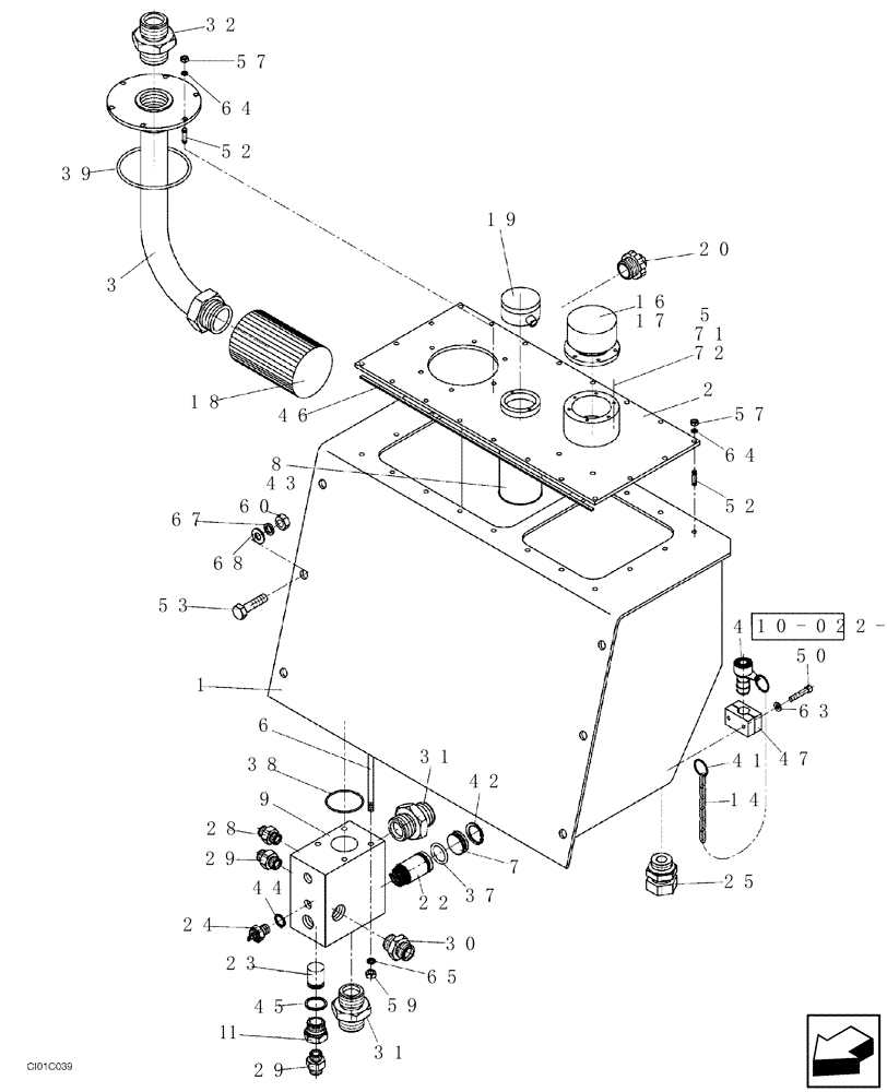 Схема запчастей Case SV208 - (10-001-00[01]) - HYDRAULIC RESERVOIR (08) - HYDRAULICS