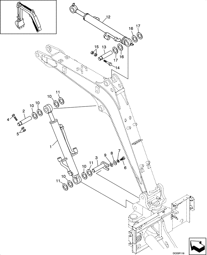 Схема запчастей Case CX14 - (08-56[00]) - MOUNTING - BOOM AND ARM CYLINDERS (08) - HYDRAULICS