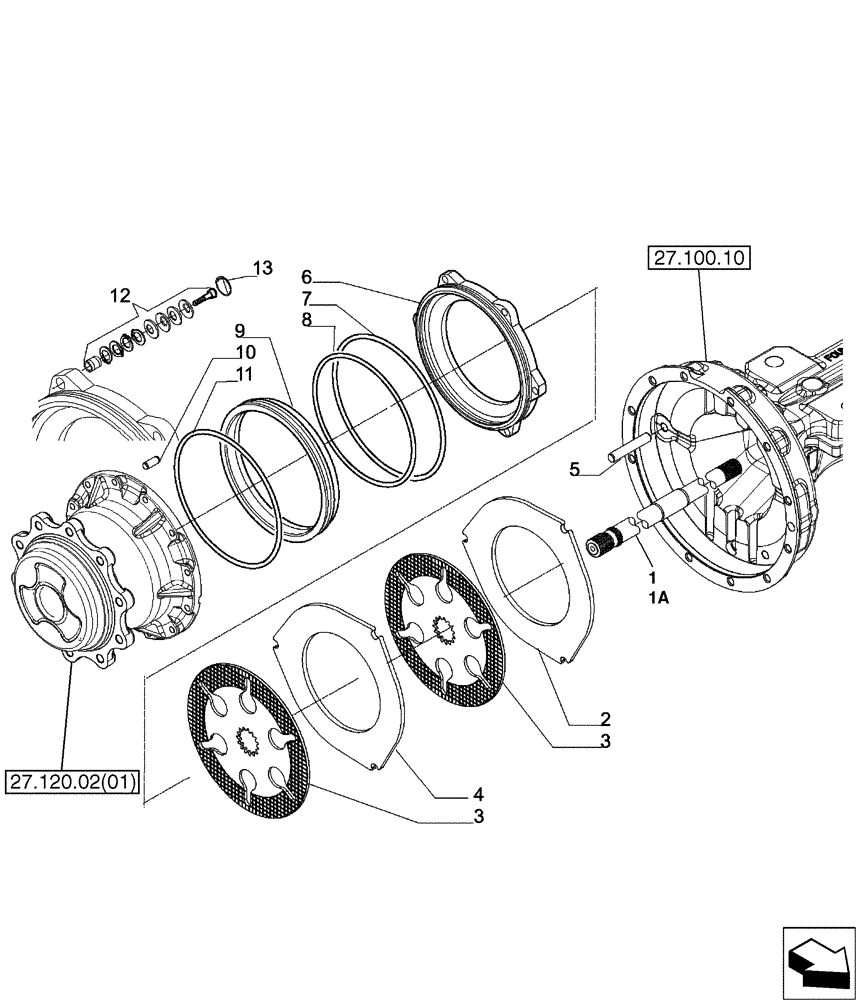 Схема запчастей Case 580SM - (27.100.11) - AXLE, REAR DRIVE - BRAKE, DIFFERENTIAL (27) - REAR AXLE SYSTEM