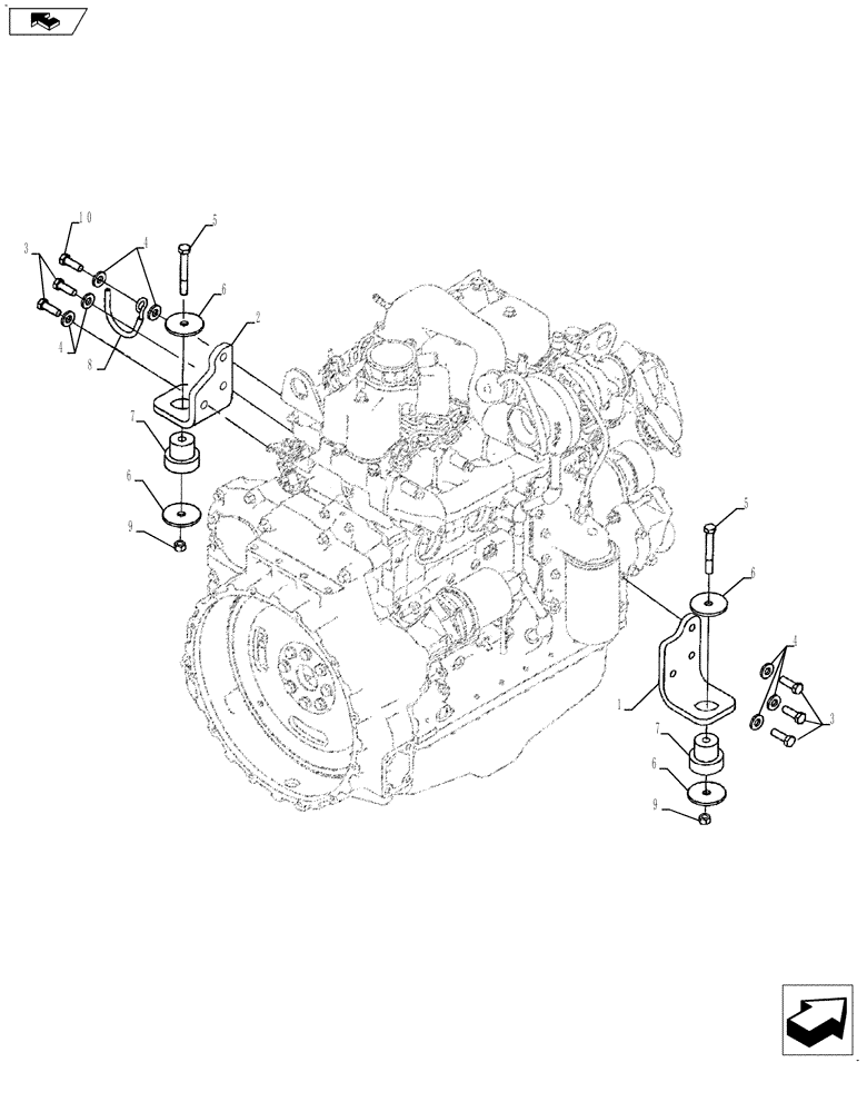 Схема запчастей Case 580SN WT - (10.012.03) - ENGINE - MOUNTING (10) - ENGINE